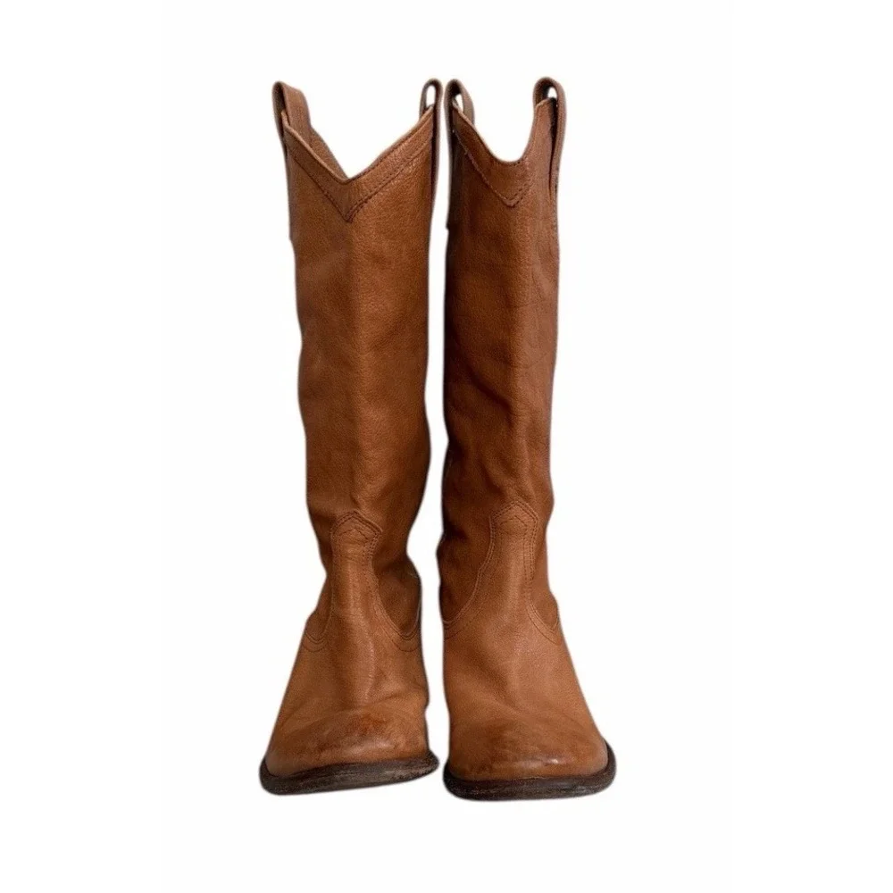 Frye Carson Mid-Calf Leather Boots Tan #77687‎ Women's Size 7.5B
